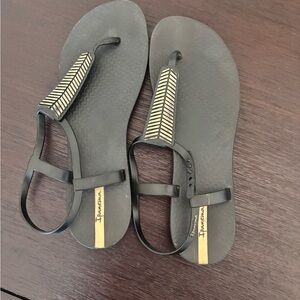 Ipanema Black Sandals with Gold Accent Strap